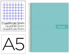 Cuaderno espiral Liderpapel Crafty A5 tapa extradura 120h micro 90g c/5mm. color turquesa